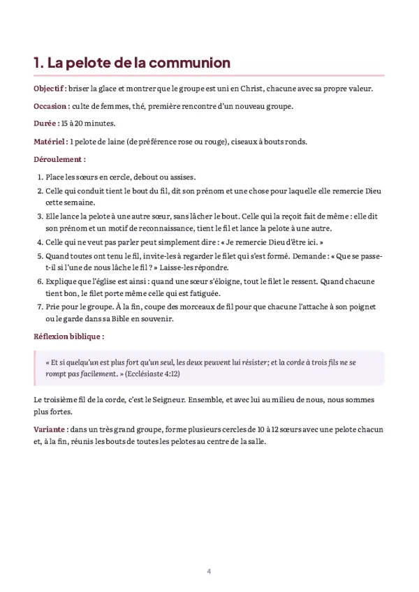 Page du contenu&nbsp;: plan pour cercle de prière